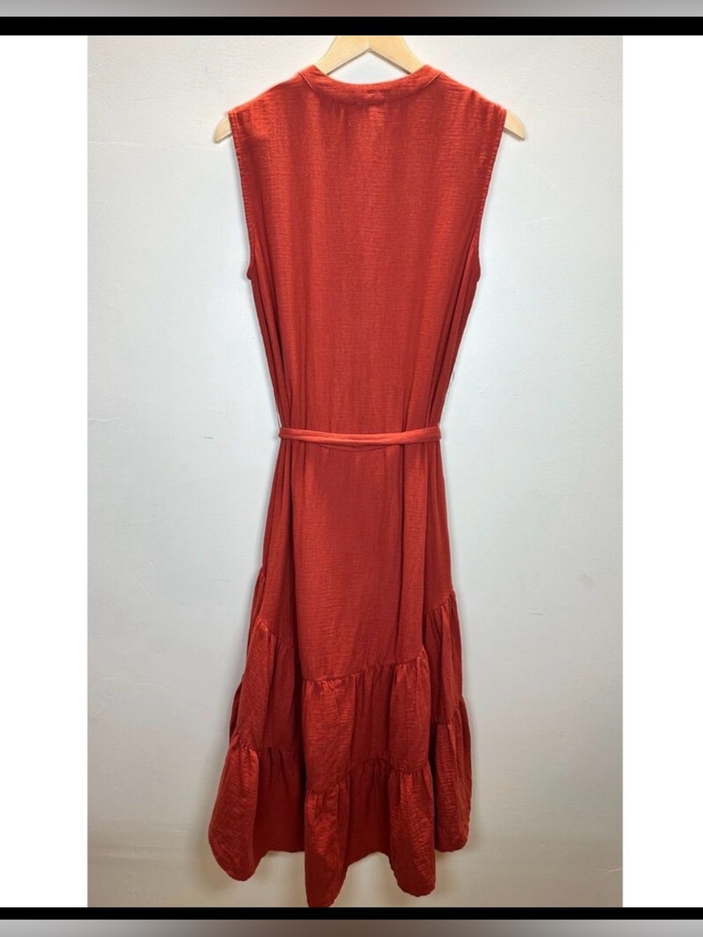 Drew Amber Cotton Midi Dress Medium Button Front Tie Waist Tiered Boho Summer - Picture 2 of 7